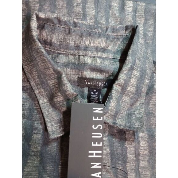 Van Heusen Shirt Men's Medium Gray Button Front Short Sleeve‎ - Picture 4 of 7